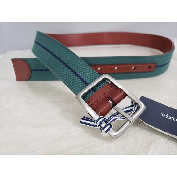 NEW Vineyard Vines Leather Canvas Webbing REVERSIBLE Brown Green Christmas - Picture 1 of 5